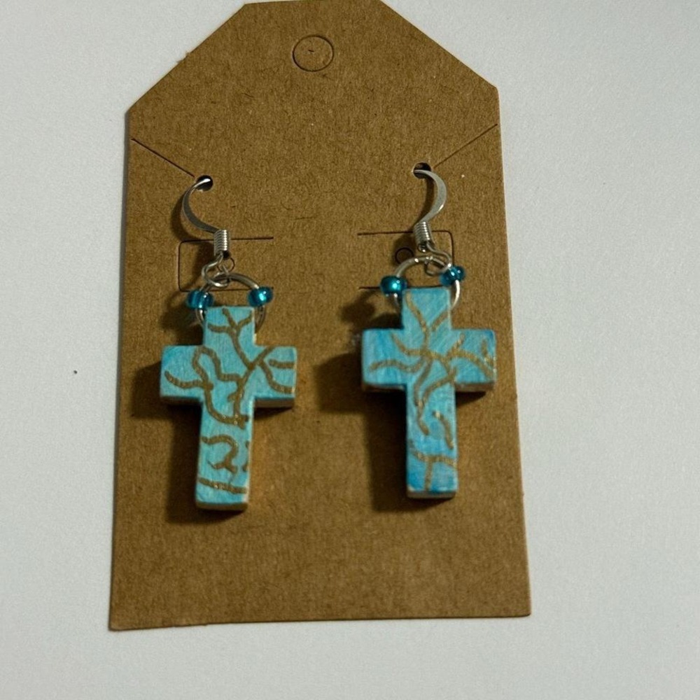 Brand new hand painted cross‎ design pierced earrings